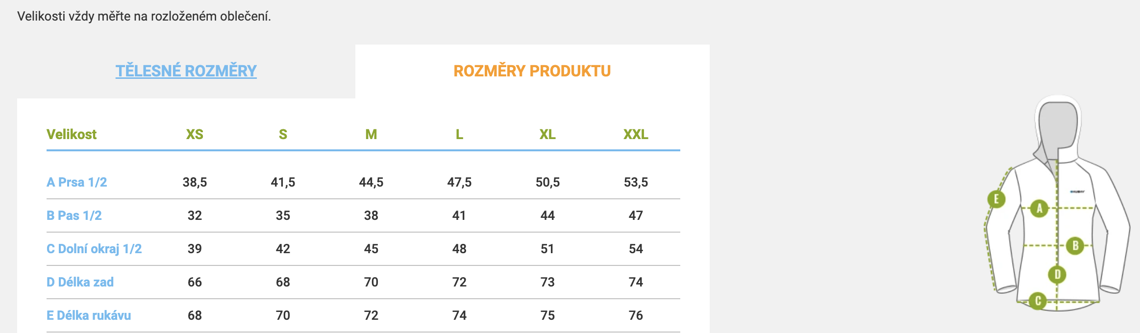 velikostni tabulka damskeho trika Husky Merow Zip